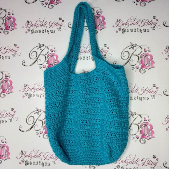 Handbags - Bag Crochet knit knitted blue turquoise tote bag cute beach boho summer beachy